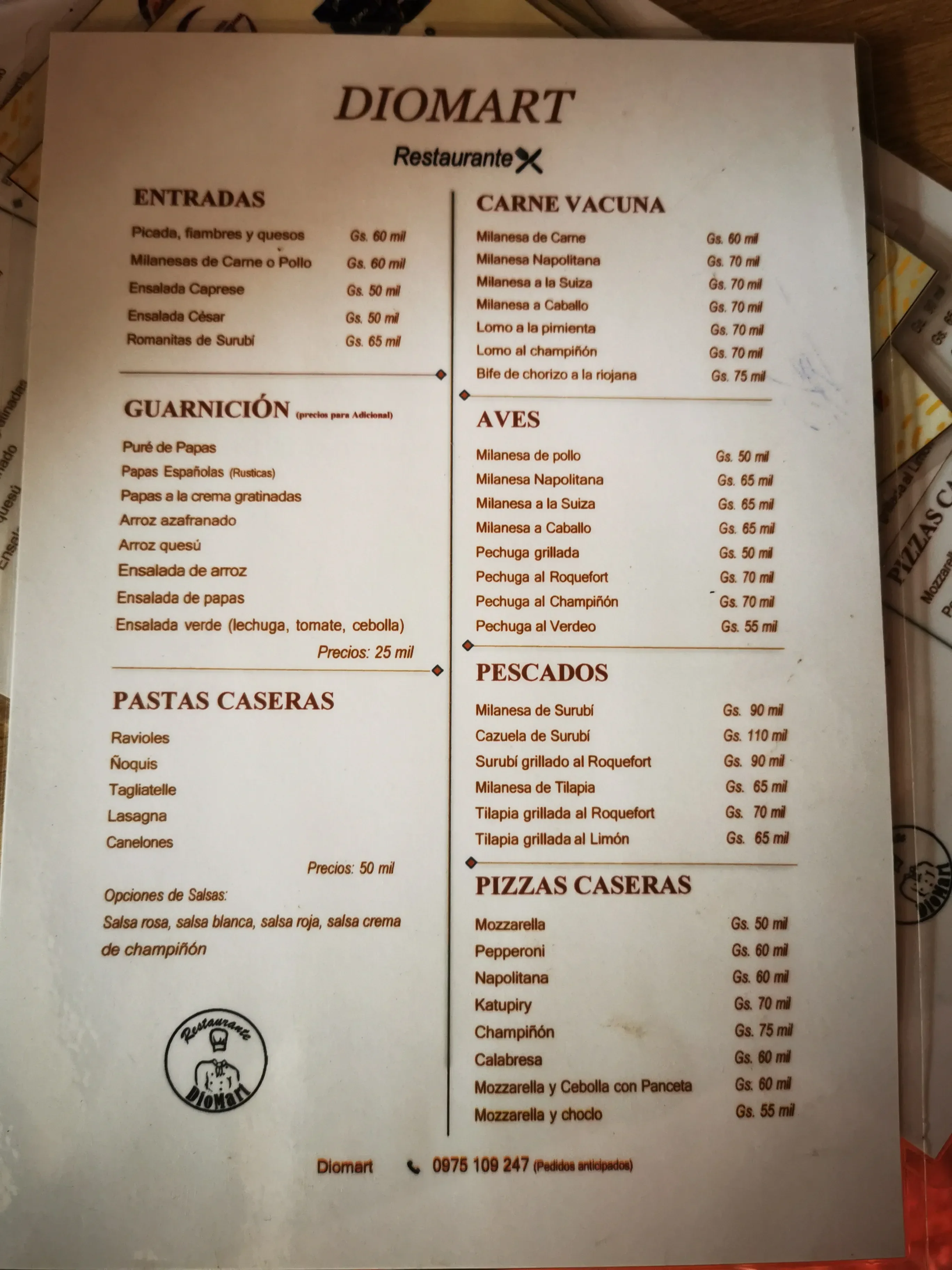 Menú de Diomart Restaurante — página 1
